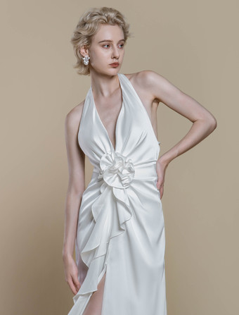 シンプルなウェディングドレス ポリエステル デザインネックライン ノースリーブ 花柄 シース 50cm ブライダルドレス