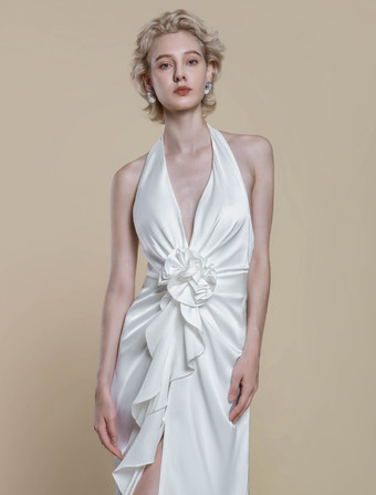 シンプルなウェディングドレス ポリエステル デザインネックライン ノースリーブ 花柄 シース 50cm ブライダルドレス