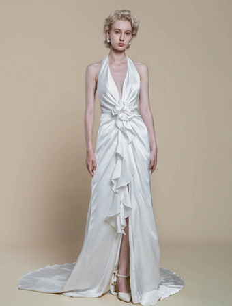 シンプルなウェディングドレス ポリエステル デザインネックライン ノースリーブ 花柄 シース 50cm ブライダルドレス