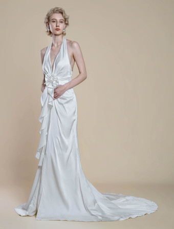 シンプルなウェディングドレス ポリエステル デザインネックライン ノースリーブ 花柄 シース 50cm ブライダルドレス