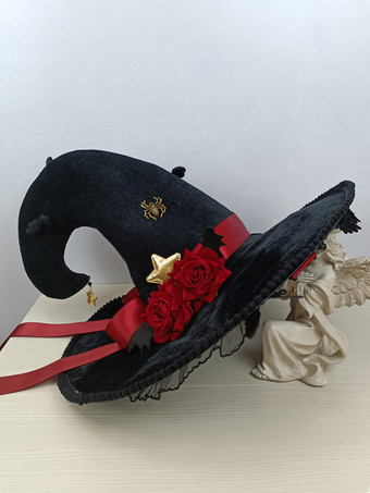 ゴシックロリータ帽子フリルリボンアクセサリーポリエステルブラックロリータアクセサリー