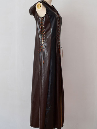 ハロウィン ハロウィンコスチューム コーヒーブラウン レディース セクシードレス PUレザー カラーブロック ホリデーコスチューム