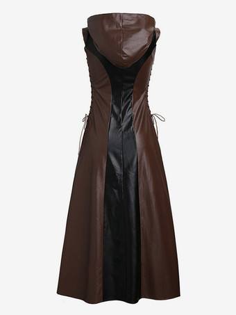 ハロウィン ハロウィンコスチューム コーヒーブラウン レディース セクシードレス PUレザー カラーブロック ホリデーコスチューム