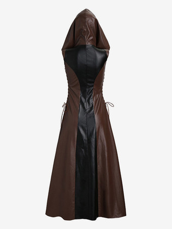 ハロウィン ハロウィンコスチューム コーヒーブラウン レディース セクシードレス PUレザー カラーブロック ホリデーコスチューム