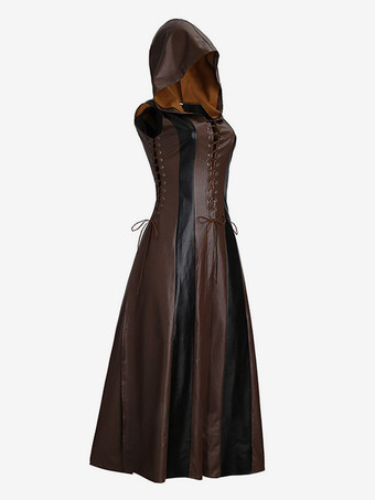 ハロウィン ハロウィンコスチューム コーヒーブラウン レディース セクシードレス PUレザー カラーブロック ホリデーコスチューム