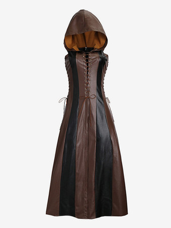ブラウン ハロウィン ハロウィンコスチューム コーヒーブラウン レディース セクシードレス PUレザー カラーブロック ホリデーコスチューム