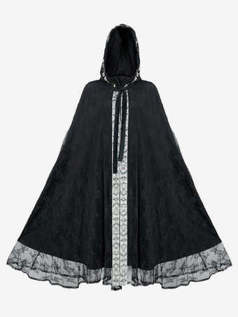 ブラック ハロウィン ハロウィンコスチューム 黒 大人用 レース レトロ マント ポリエステル ハロウィン ホリデーコスチューム