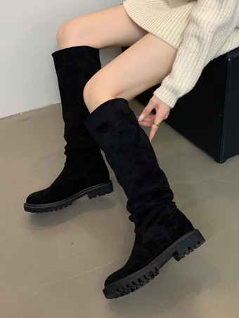 ブラック ニーブーツ レディース カーキ シック フラット ニーハイブーツ