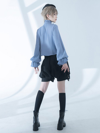 ゴシックロリータブラウス リボン 長袖ブラウス ロリータトップ ライトスカイブルー ロリータシャツ