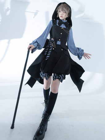 ゴシックロリータブラウス リボン 長袖ブラウス ロリータトップ ライトスカイブルー ロリータシャツ