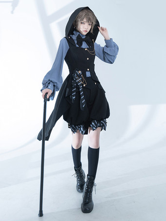 ロリータ スペシャル ロリータ トップ ベスト コスチューム ゴシック ブラック ノースリーブ リボン ボタン