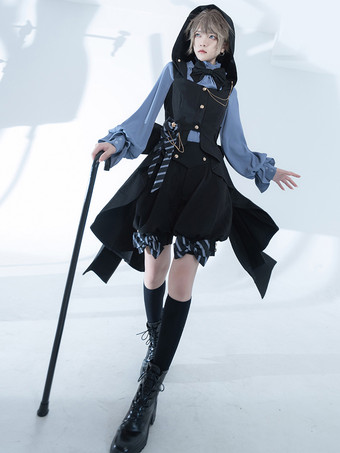 ロリータ スペシャル ロリータ トップ ベスト コスチューム ゴシック ブラック ノースリーブ リボン ボタン