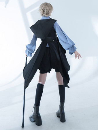 ロリータ スペシャル ロリータ トップ ベスト コスチューム ゴシック ブラック ノースリーブ リボン ボタン