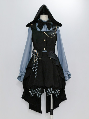 ロリータ スペシャル ロリータ トップ ベスト コスチューム ゴシック ブラック ノースリーブ リボン ボタン