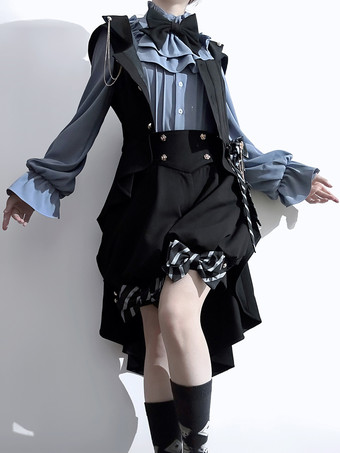 ロリータ スペシャル ロリータ トップ ベスト コスチューム ゴシック ブラック ノースリーブ リボン ボタン