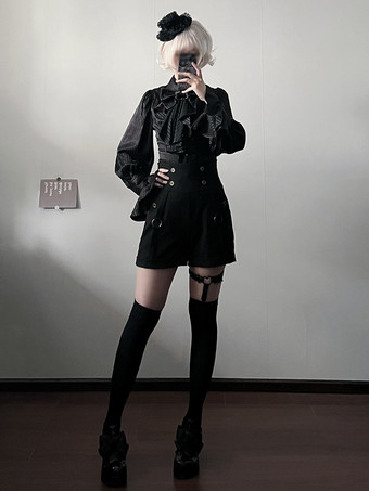 ゴシックロリータブルマーストレートブラックロリータショーツ