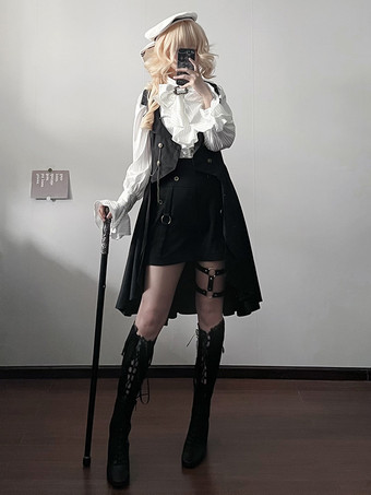ゴシックロリータブルマーストレートブラックロリータショーツ