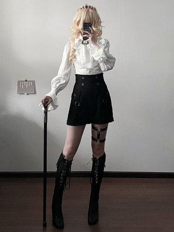 ゴシックロリータブルマーストレートブラックロリータショーツ