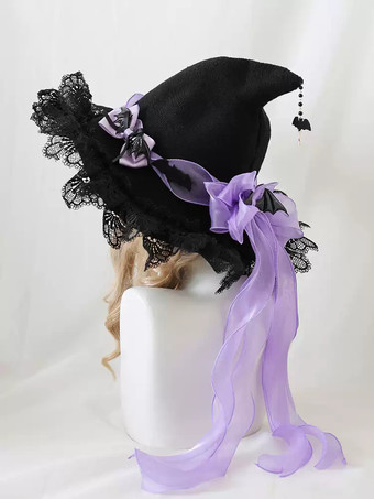 パープル ゴシックロリータ帽子ブラックフリルリボンアクセサリーレースポリエステルロリータアクセサリー
