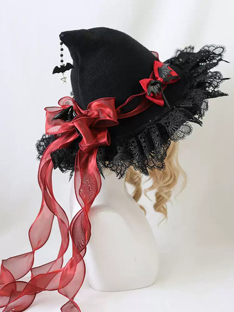 レッド ゴシックロリータ帽子ブラックフリルリボンアクセサリーレースポリエステルロリータアクセサリー