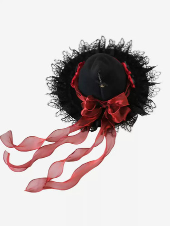 ゴシックロリータ帽子ブラックフリルリボンアクセサリーレースポリエステルロリータアクセサリー