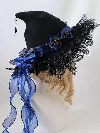 ブルー ゴシックロリータ帽子ブラックフリルリボンアクセサリーレースポリエステルロリータアクセサリー