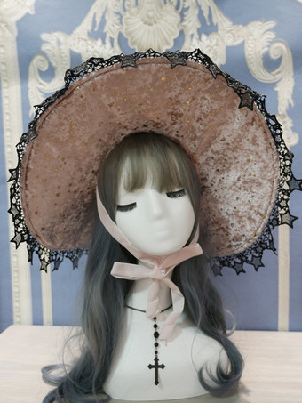 ゴシックロリータ帽子 ピンク リボン フリル アクセサリー レース ポリエステル ロリータ アクセサリー