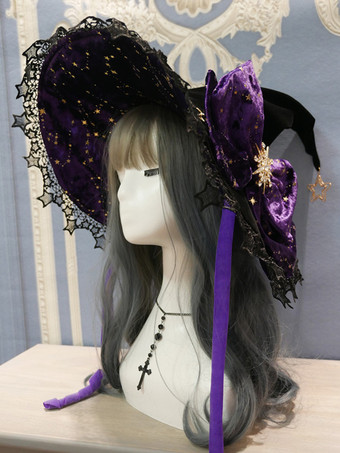 Gothic Lolita Hat Halloween Witch Black Pointy Wide Brim Witch Hat Lolita Accessories