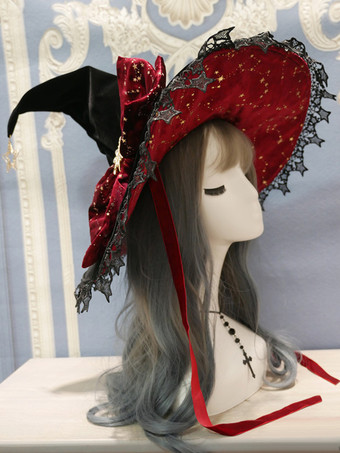 ワインレッド ゴシックロリータ帽子 ピンク リボン フリル アクセサリー レース ポリエステル ロリータ アクセサリー