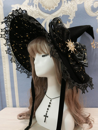 ブラック ゴシックロリータ帽子 ピンク リボン フリル アクセサリー レース ポリエステル ロリータ アクセサリー