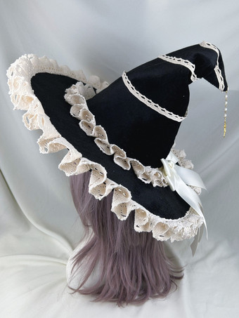 ゴシックロリータ帽子黒リボンフリルチェーンアクセサリーポリエステルロリータアクセサリー