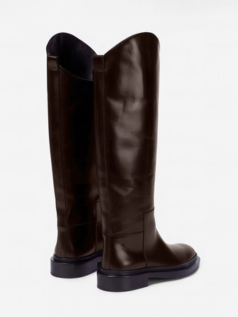 ミッドカーフブーツ レディース 牛革 ラウンドトゥ フラットブーツ