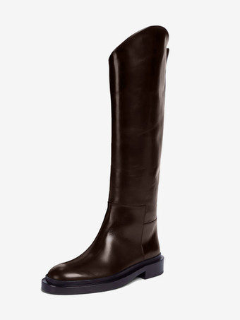 ミッドカーフブーツ レディース 牛革 ラウンドトゥ フラットブーツ