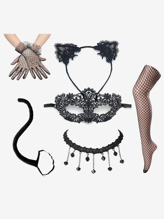 ブラックシルバーアクセサリー アイマスク 女性用 ブラック レース パーティー セット