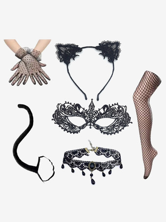 ブラックゴールドアクセサリー アイマスク 女性用 ブラック レース パーティー セット
