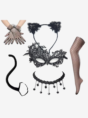 PUブラックアクセサリー アイマスク 女性用 ブラック レース パーティー セット
