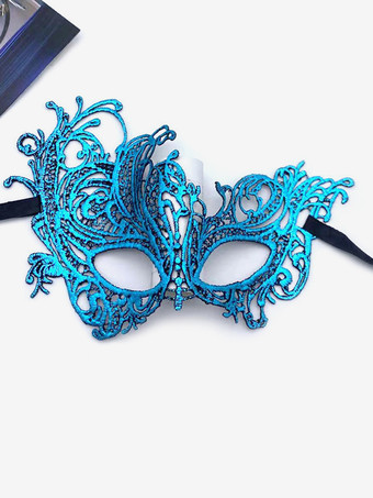 ブルー マスク 仮面舞踏会 ベネチアン アイマスク ハロウィン 女性 シルバー レース パーティー