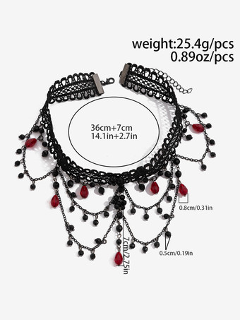 ゴシック女性屋内レッドレースマルチレイヤークリスタルチョーカーネックレス