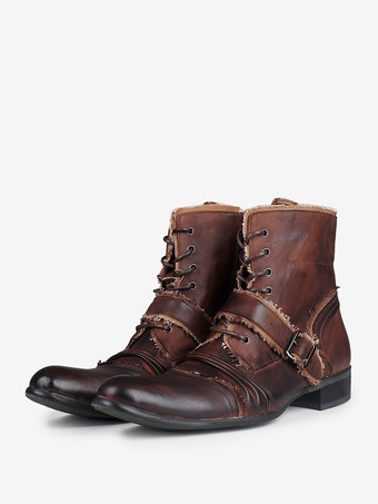 メンズ ヴィンテージ ワークブーツ 牛革 クラシック コーヒーブラウン チャッカ ジップアップ アンクル ショートブーツ