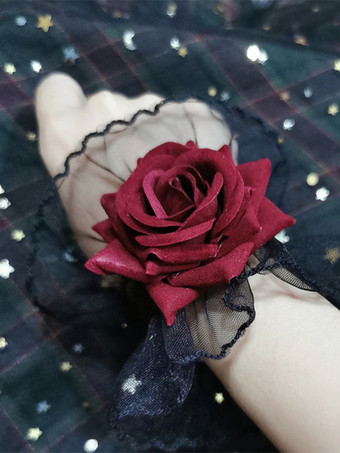 ゴシックロリータアクセサリー黒花フリルオーバースリーブその他