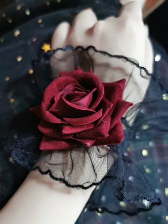 ゴシックロリータアクセサリー黒花フリルオーバースリーブその他