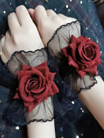 ブラック ゴシックロリータアクセサリー黒花フリルオーバースリーブその他