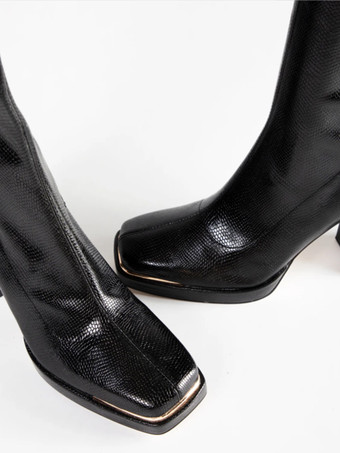 ニーハイブーツ レディース ブラック メタルディテール チャンキーヒール ニーハイブーツ