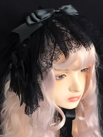 ブラック ゴシックロリータアクセサリー ホワイトレースリボン 帽子 その他