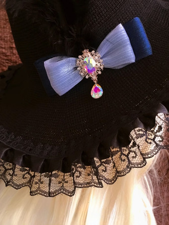 ゴシックロリータ帽子ブラックレースフリルリボンアクセサリーポリエステルロリータアクセサリー