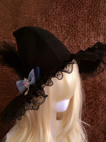 ゴシックロリータ帽子ブラックレースフリルリボンアクセサリーポリエステルロリータアクセサリー