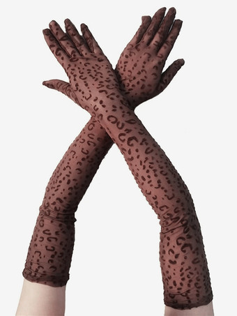 ブラウン ブラックチュール ヒョウ柄 フルフィンガー パーティーコスチューム ウェディンググローブ