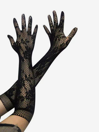 ブラック 女性用フルフィンガーパーティー用ブラックレースグローブ オペラパーティーウェディング用