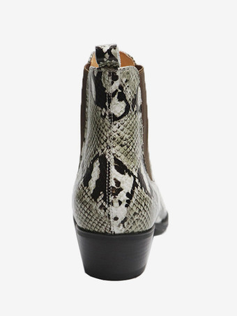 メンズブーツ チェルシーブーツ スネークプリント 牛革 ポインテッドトゥ ジッパー アンクル ショートドレスブーツ