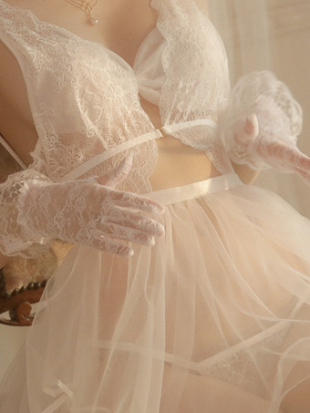 ホワイト 女性用デイリーカジュアルホワイトレースウェディングパーティーショートグローブ